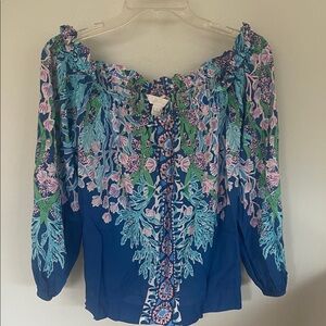 Lilly Pulitzer Blue and Green Floral Blouse